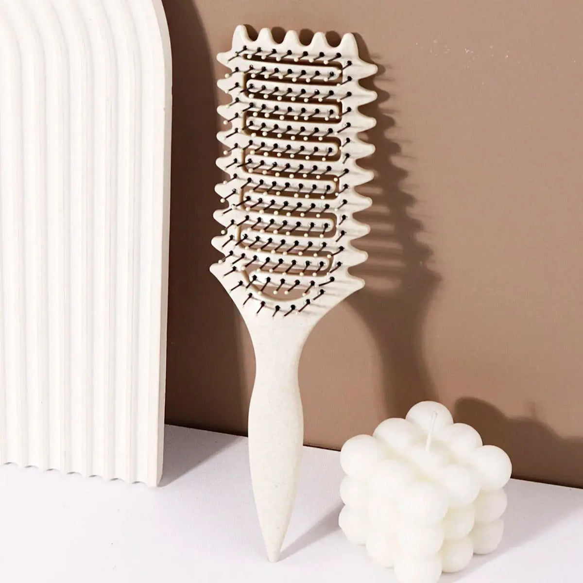 Curling Styling Brush Hollow Massage Comb with Nylon Bristles and ABS Handle for Human Hair Wigs