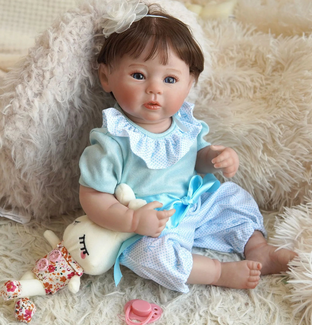 Reborn Baby Doll Girl 48 cm (19 in) Realistic Bathable Silicone Baby Doll with Blue Eyes