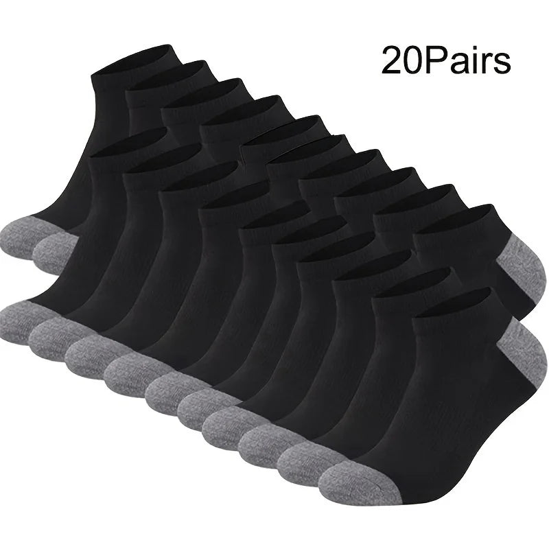 10/20/30-Pack Men's Color Block Boat Socks - Breathable Low-Cut Ankle Socks for Sneakers