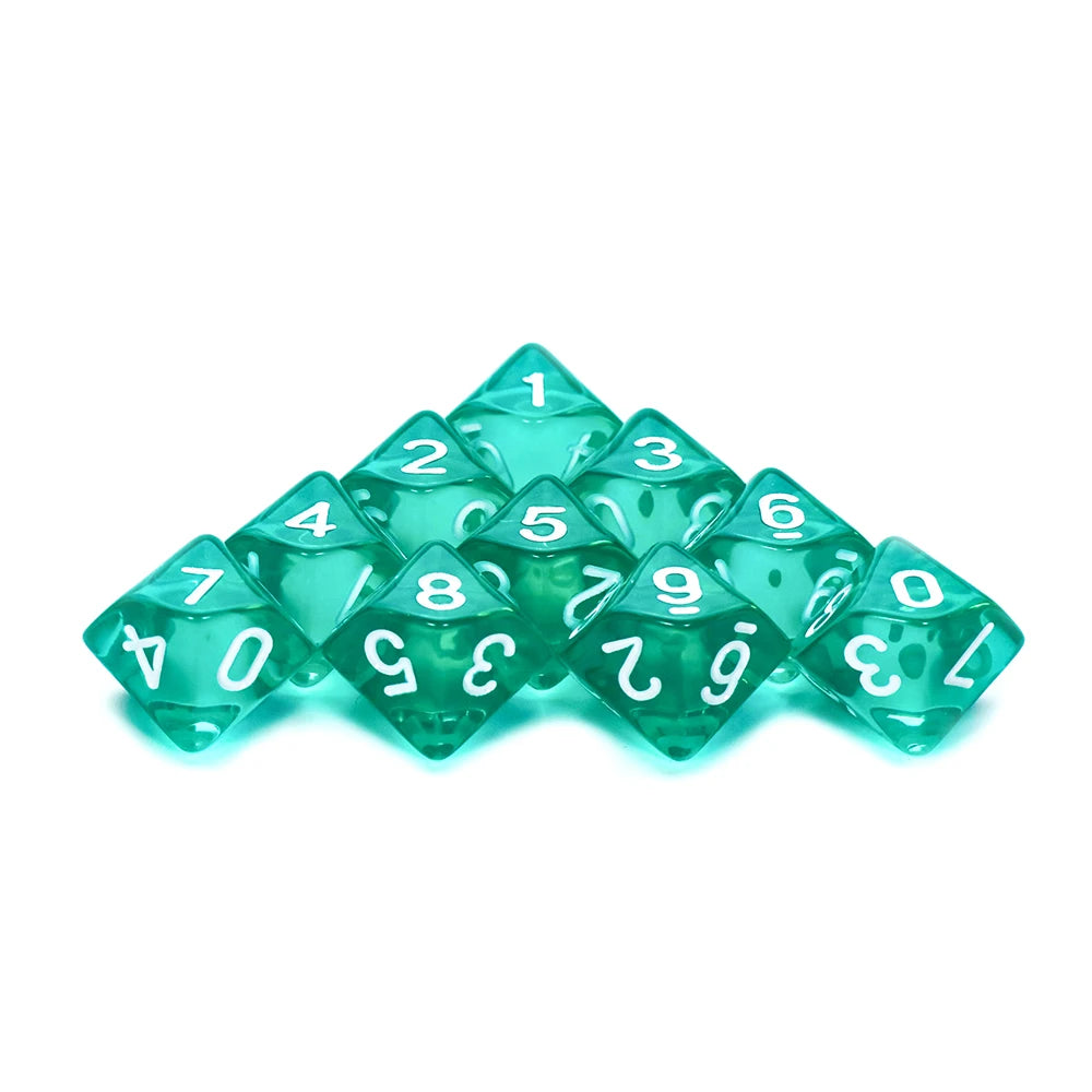 D10 Polyhedral Dice 10-Piece Set for D&D & Tabletop RPGs — Marble & Transparent Styles for Board Games & Parties