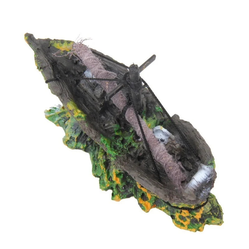 Pirate Ship Wreck Aquarium Decoration Resin Boat Ornament for Fish Tank — 5.1 x 2.0 x 4.3 in (13 x 5 x 11 cm)