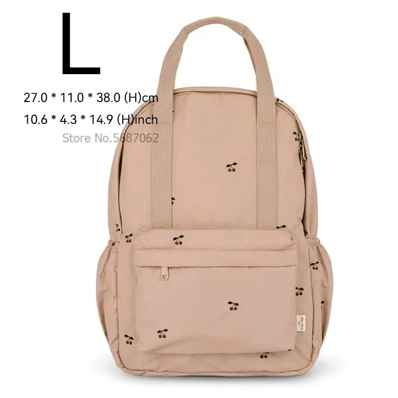 Kids Cotton Backpack (S/L) – Kindergarten & Travel Schoolbag for Toddlers, Children and Moms, Waterproof Geometric Cherry Lemon