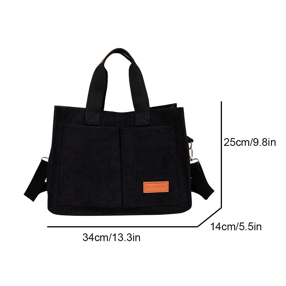 Corduroy Large Women's Tote Bag 13.4 x 9.8 x 5.5 in (34 x 25 x 14 cm) Shoulder Crossbody Commuter Handbag