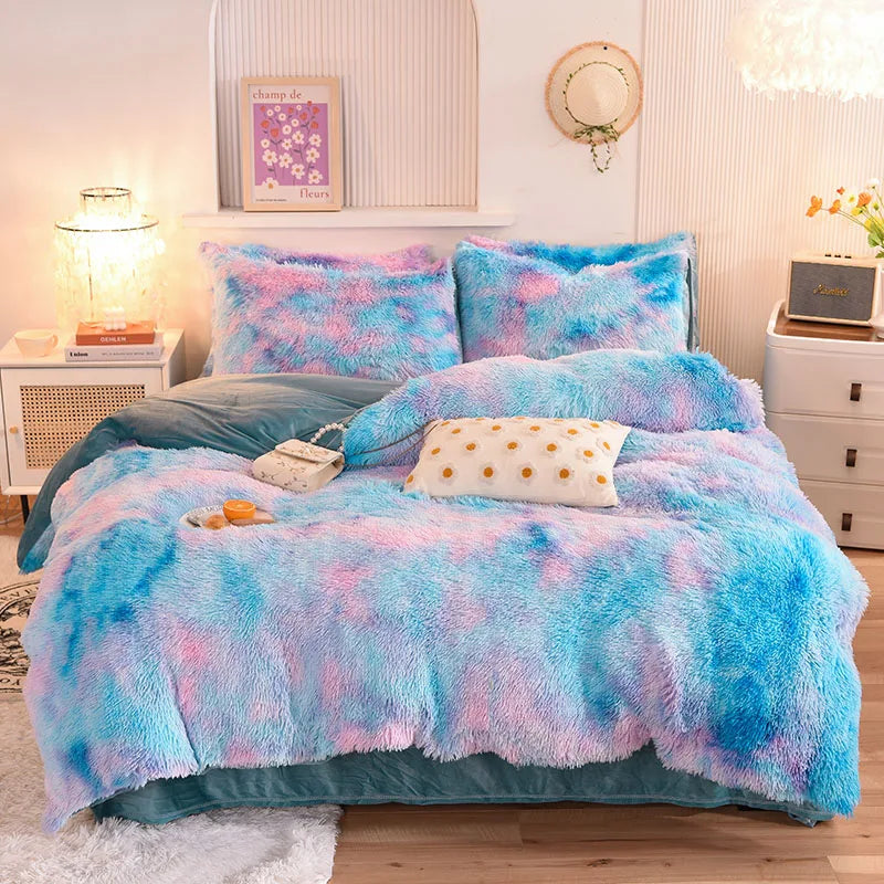 3-Piece Mink Velvet Coral Fleece Duvet Cover Set – Super Shaggy Warm Cozy Bedding with 2 Pillowcases, Multiple Sizes 150x200–220x240 cm (59x79–87x94 in)