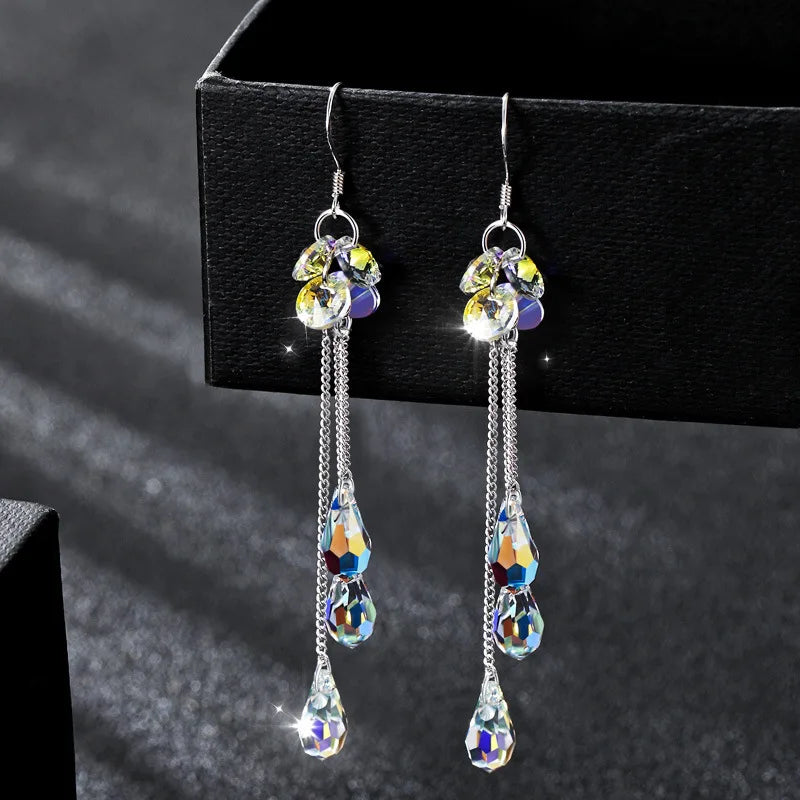 Cubic Zirconia Geometric Drop Tassel Earrings for Women Vintage Party Dangle Earrings