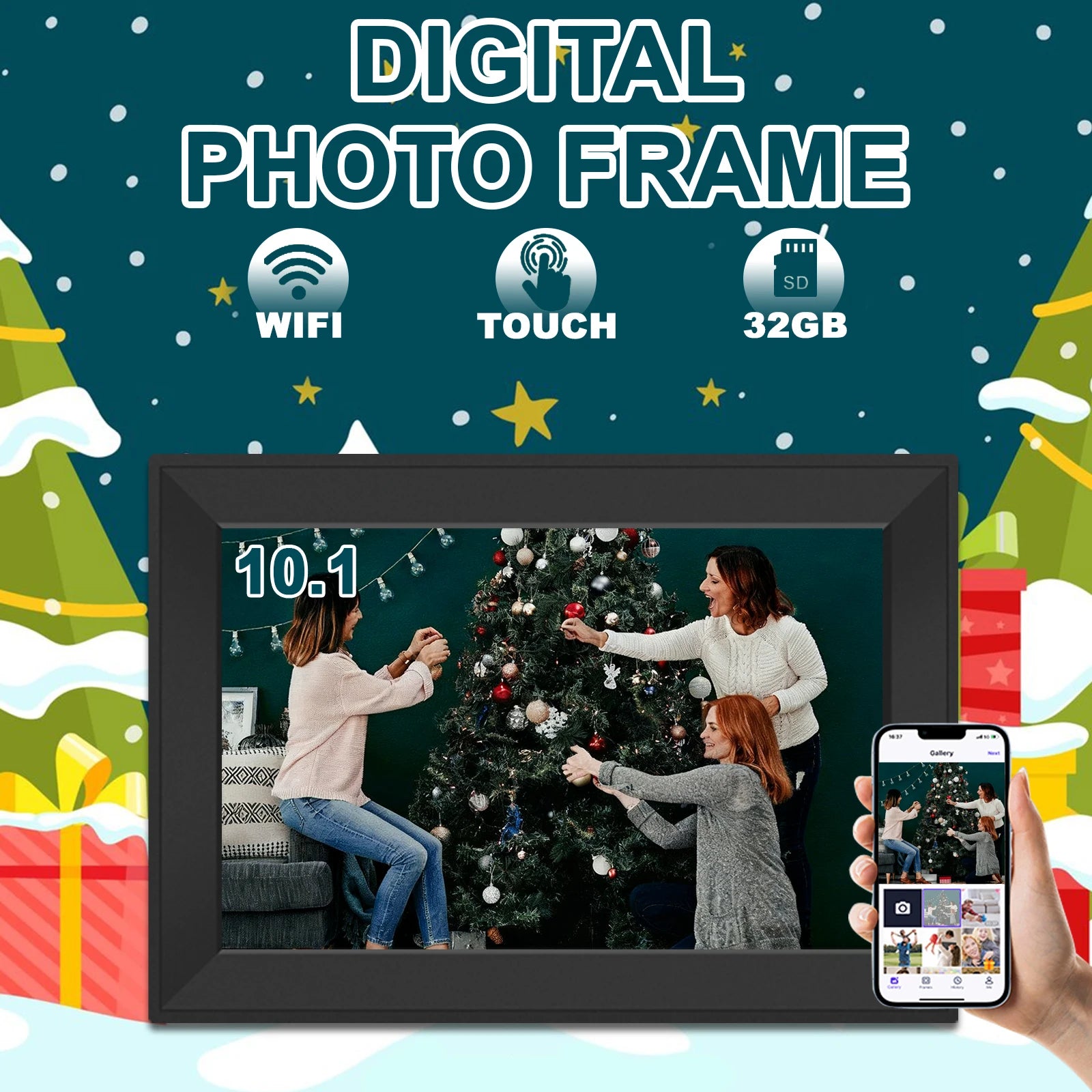 WiFi Digital Photo Frame 10.1-Inch (25.6 cm) 32GB Smart Touchscreen 1280x800 HD Picture Frame for Home & Gifts