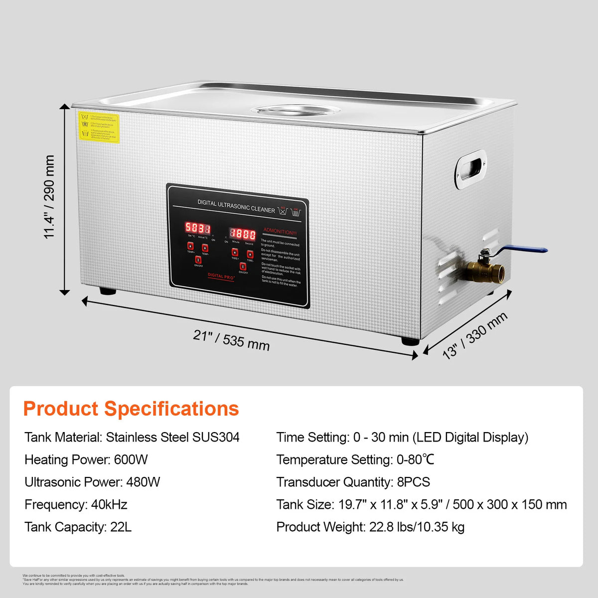 Stainless Steel Ultrasonic Cleaner — Portable Jewelry, Watch & Parts Washer (1.3–30L / 0.34–7.9 gal)
