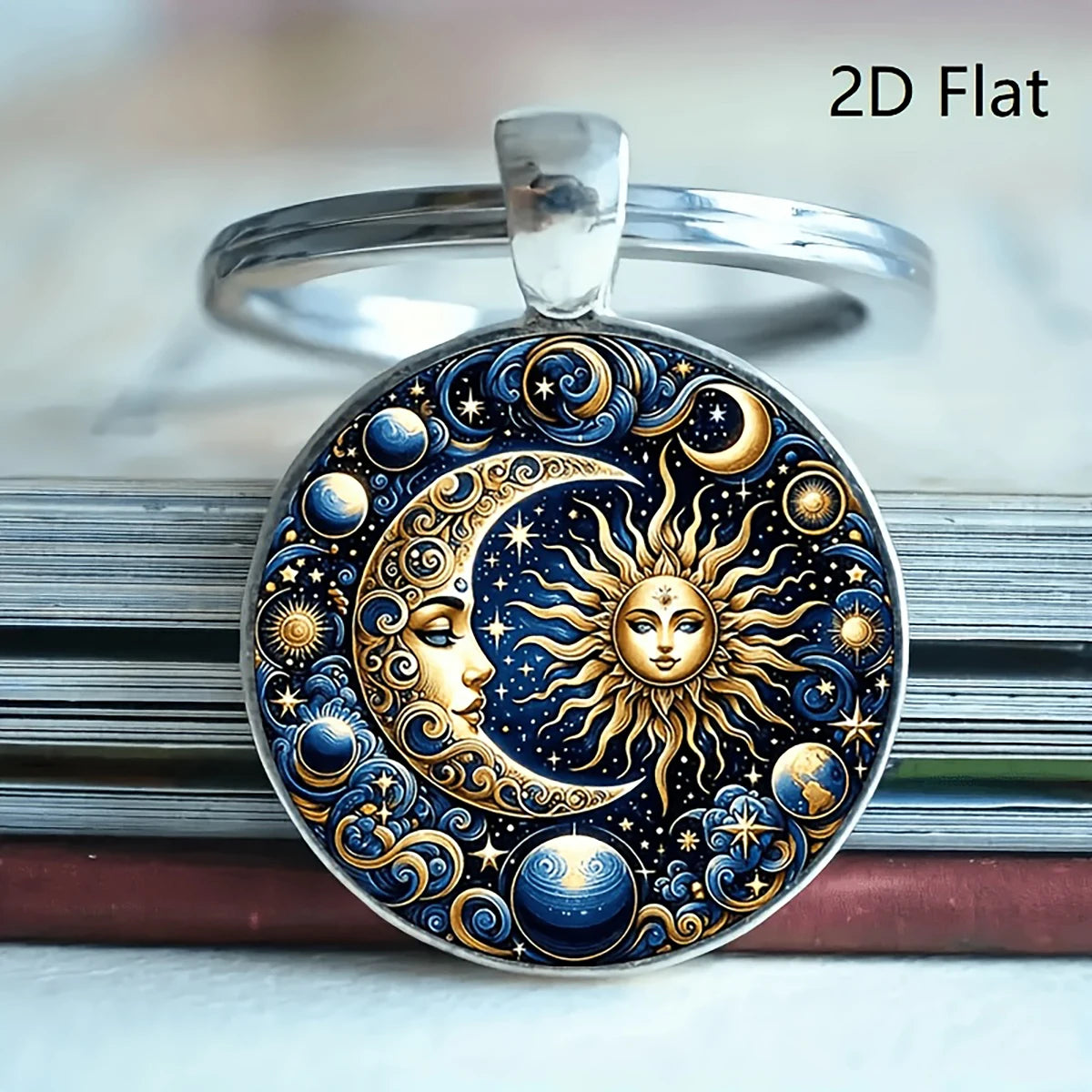 Astro Sun & Vintage Moon Keychains – Celestial Bag & Car Charms, Glass Moon Pendant, Holiday Gift