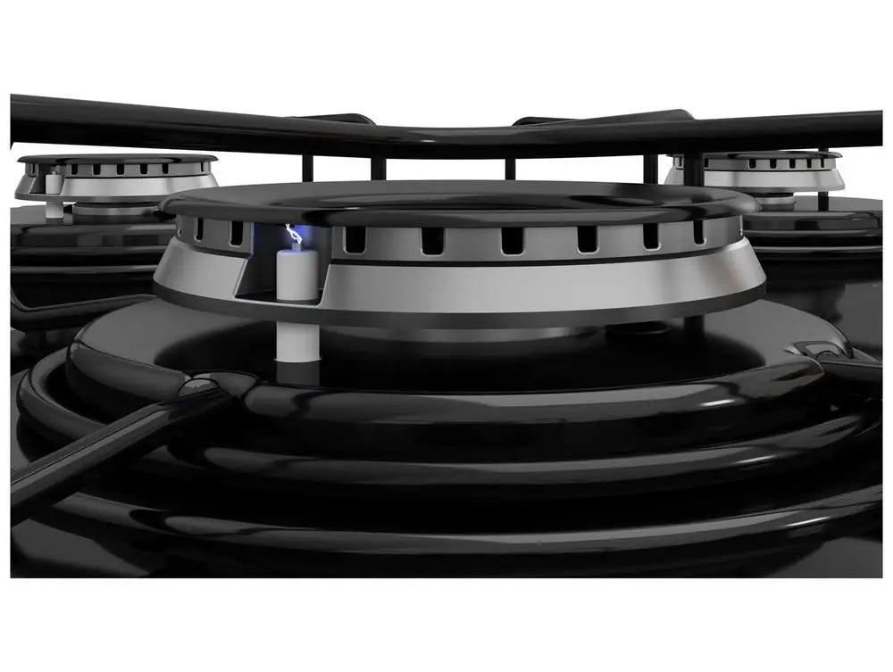 4-Burner Gas Cooktop (LPG/NG) Black - 6mm Tempered Glass Top, Bivolt