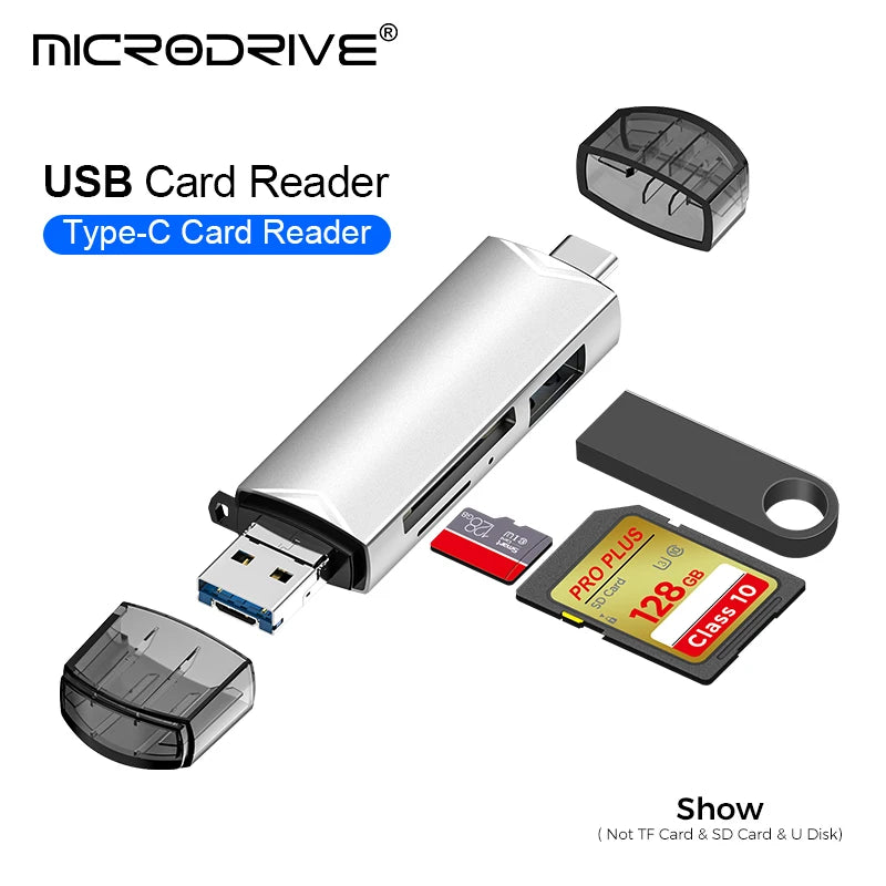 USB-C Multi Card Reader Hub — 3/5/6-in-1 SD & microSD (TF) + USB 2.0/3.0 Adapter, Up to 6 Slots