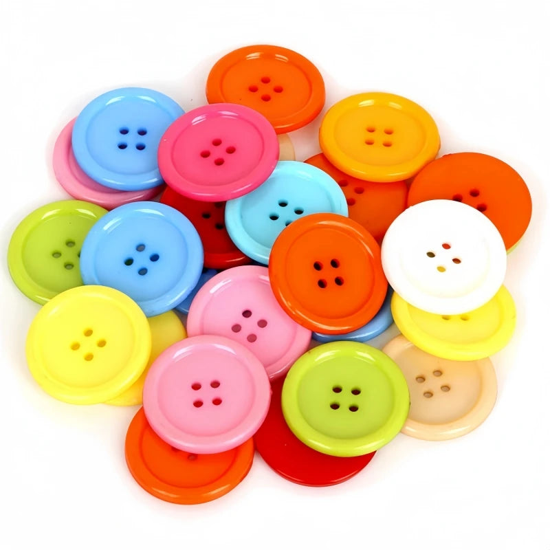 Colorful Round 4-Hole Plastic Sewing Buttons, Mixed Sizes 10/15/20/25/30mm (0.39–1.18 in) Pack 20–100 for DIY Crafts, Scrapbooking & Clothing