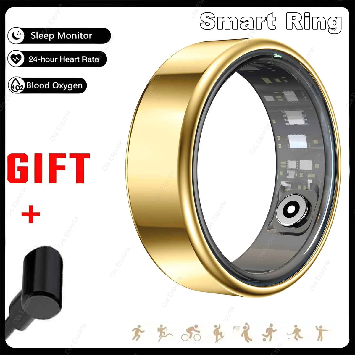 Smart Health Ring — Heart Rate, SpO2 & Skin Temperature Monitor, Sleep & Activity Tracker, 5ATM Waterproof, Bluetooth for Android & iOS — US Sizes 6–14 (16.5–22.3 mm / 0.65–0.88 in)