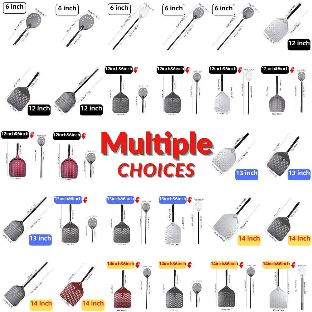Hard-Anodized Aluminum Pizza Peel 6, 12, 13 and 14 Inch (15, 30, 33, 35.5 cm) Bread Paddle Oven Spatula