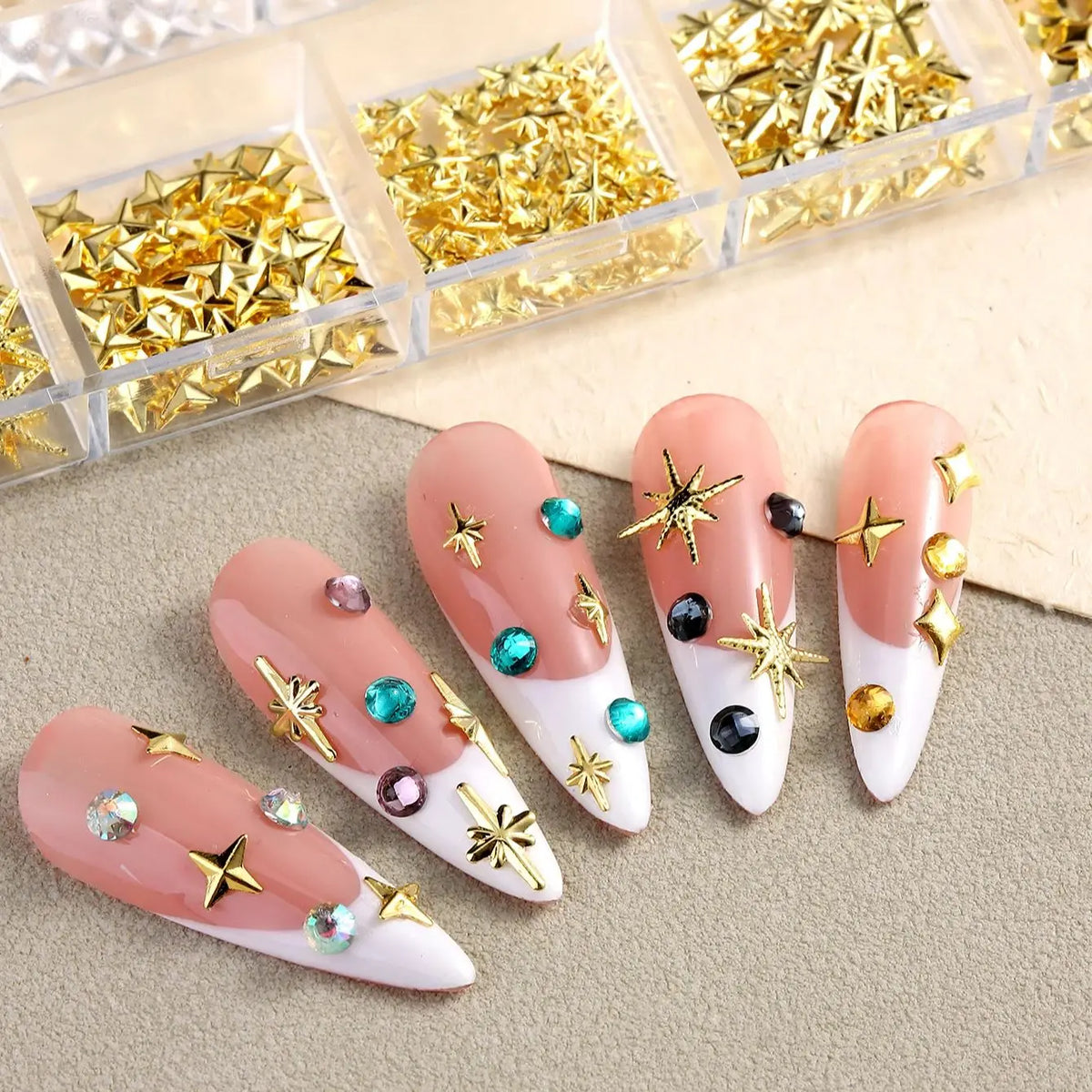 3D Gold Star & Moon Nail Charms for Nail Art view 4