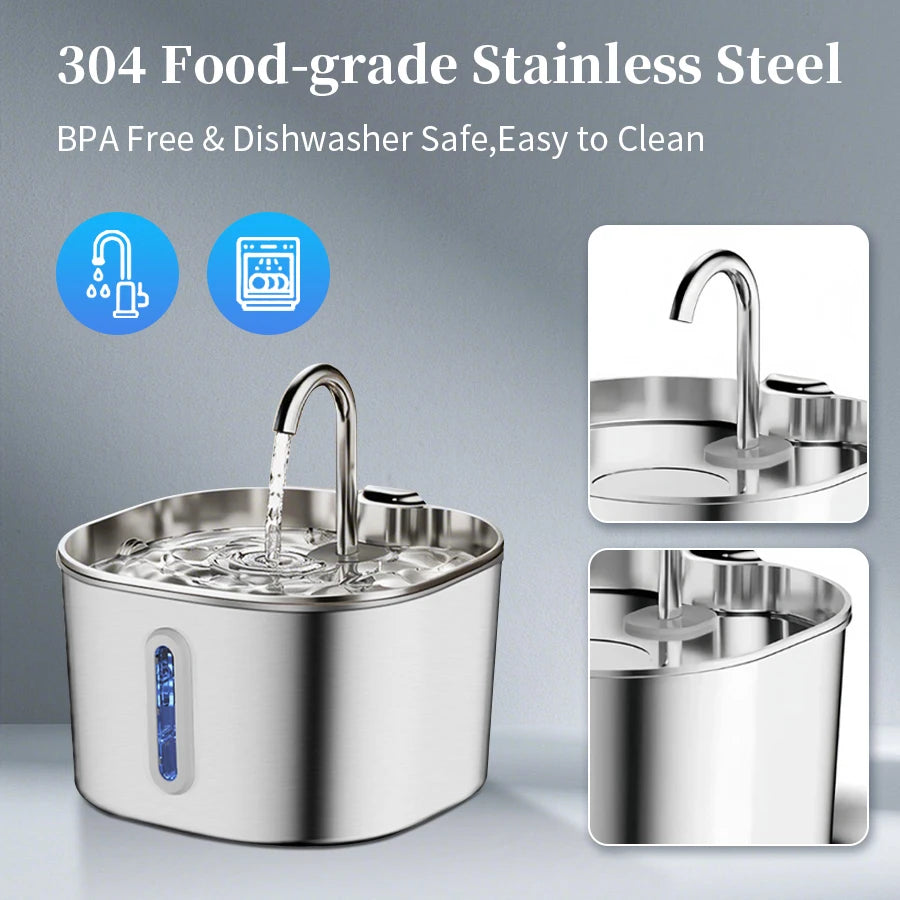 Large Stainless Steel Pet Water Fountain 2.2L view 3
