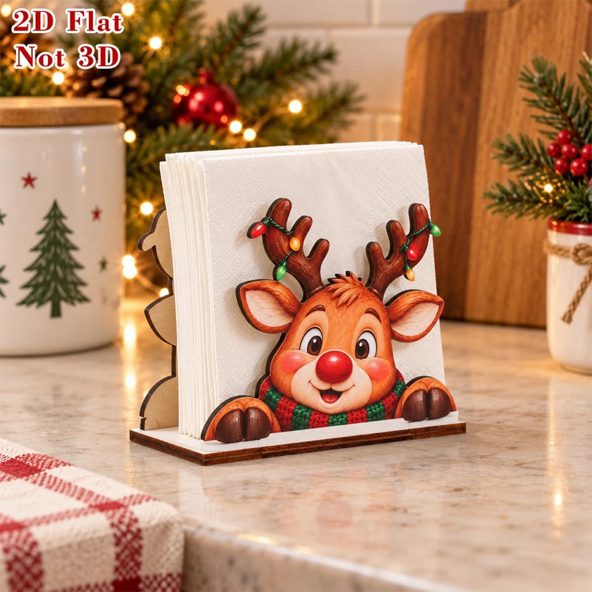 Santa Claus Wooden Napkin Holder - Holiday Tabletop Napkin & Tissue Holder, Christmas Dining Decor