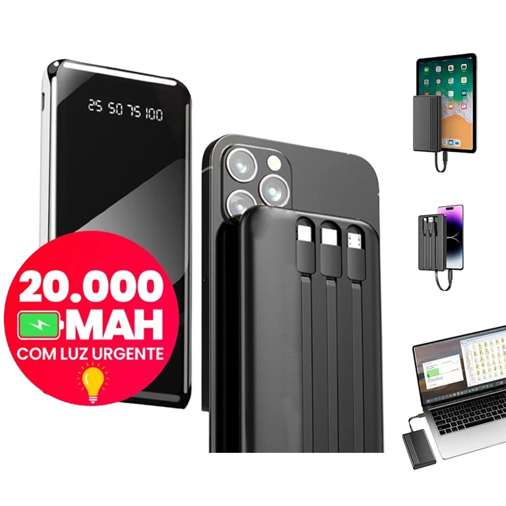 20000mAh Portable Power Bank with LED Flashlight & Digital Display Fast Charging (USB-C / Micro USB)