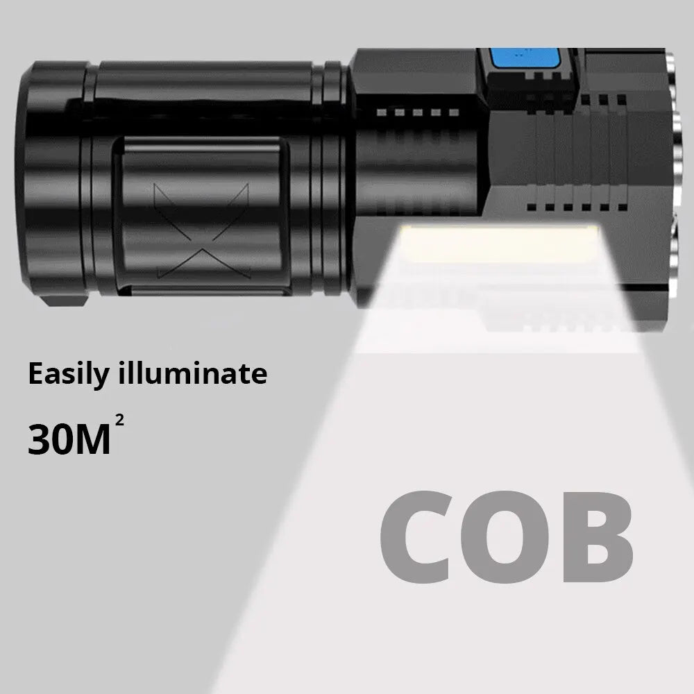 Rechargeable 1000 Lumen LED Flashlight with COB Side Light — 4 Modes