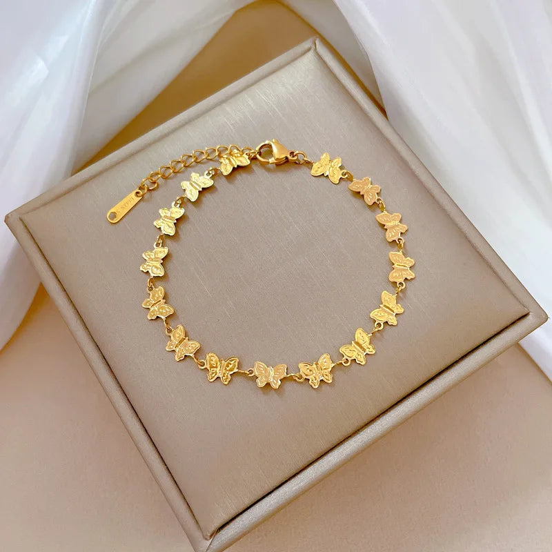 316L Stainless Steel Luxury Butterfly Charm Chain Bracelet Waterproof Non-Fading Party Jewelry Gift for Women & Girls