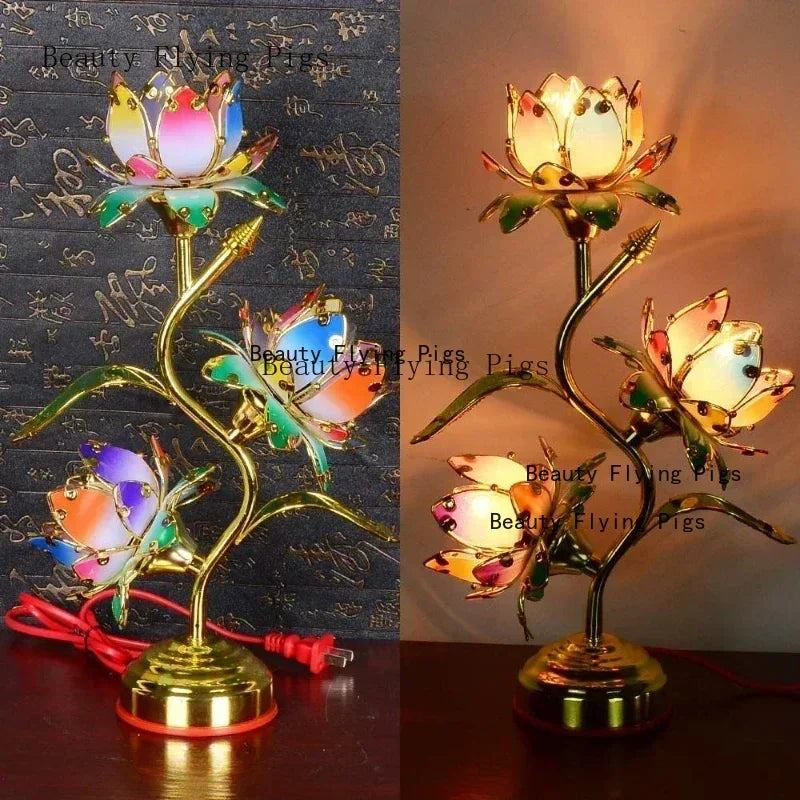 Colorful Lotus Petal Candle Holder - Metal Temple Table Candlestick for Home Decor