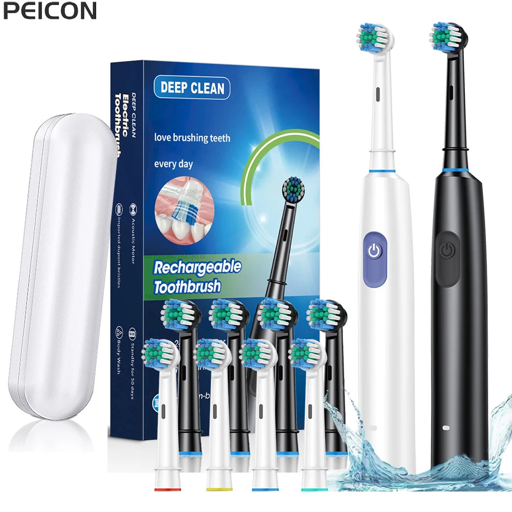 Rechargeable Rotating Electric Toothbrush for Adults – 8 Soft Brush Heads, 5 Modes, 600mAh, IP67 Waterproof