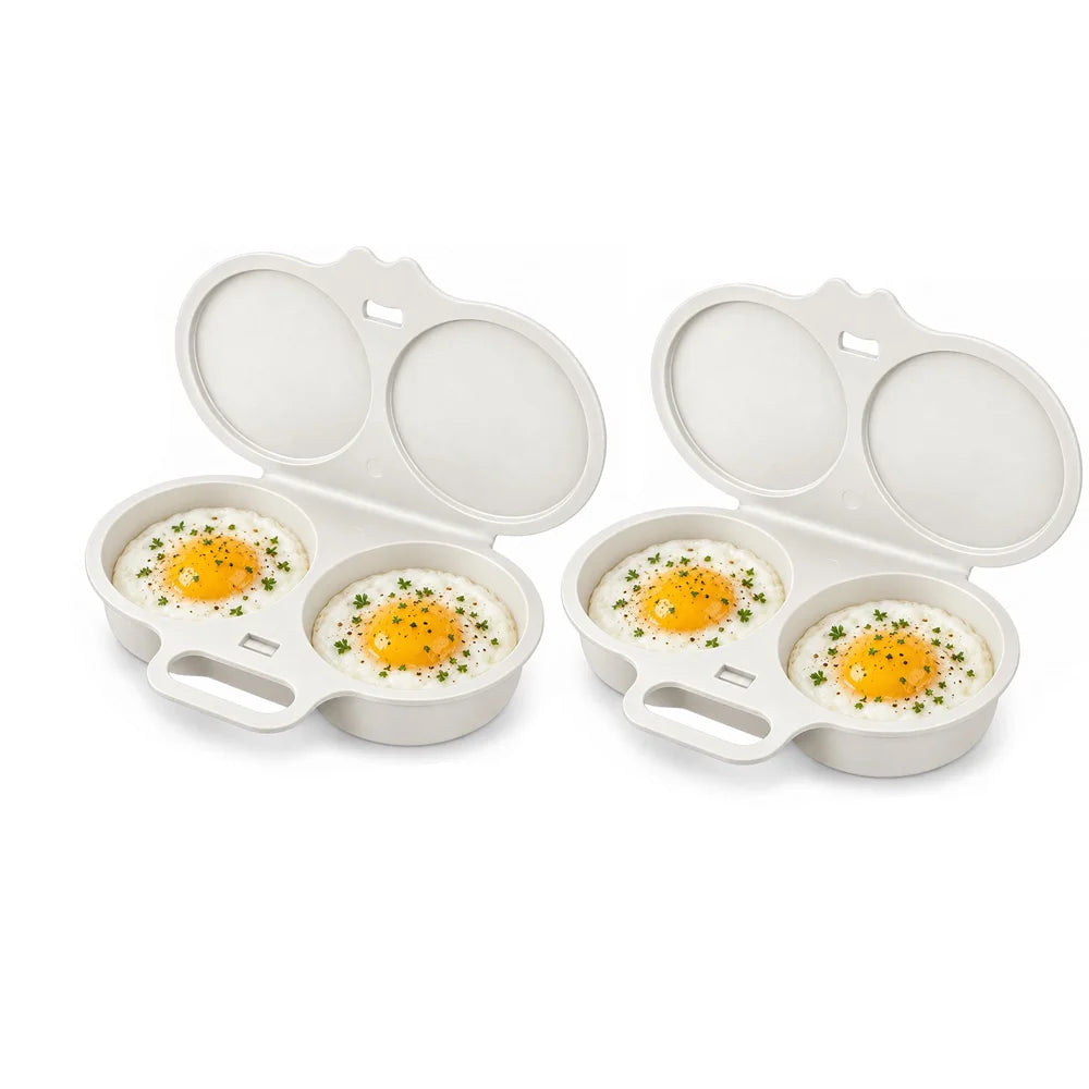 Microwave Double Cavity Silicone Egg Poacher – Food-Grade Non-Stick Oil-Free Egg Steamer, Reusable Kitchen Mold