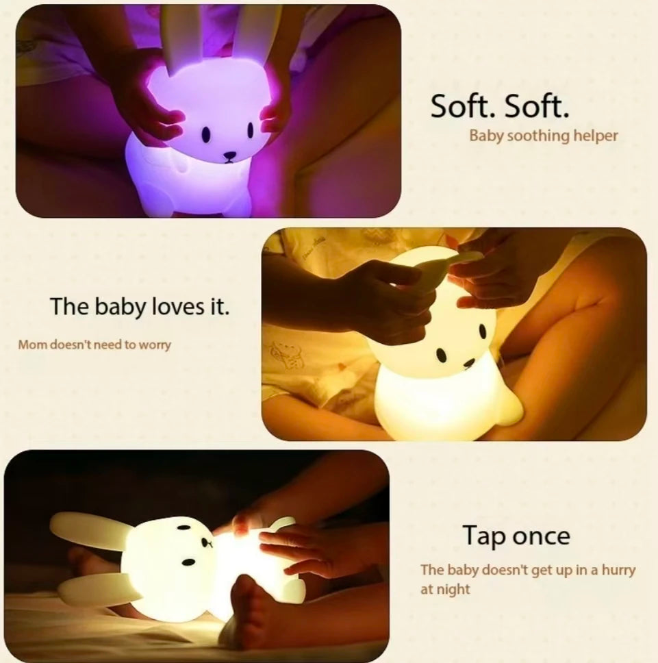 Silicone Rabbit Night Light Touch Sensor LED Lamp, USB Rechargeable Cute Animal Table Lamp for Kids & Baby Bedroom Gift