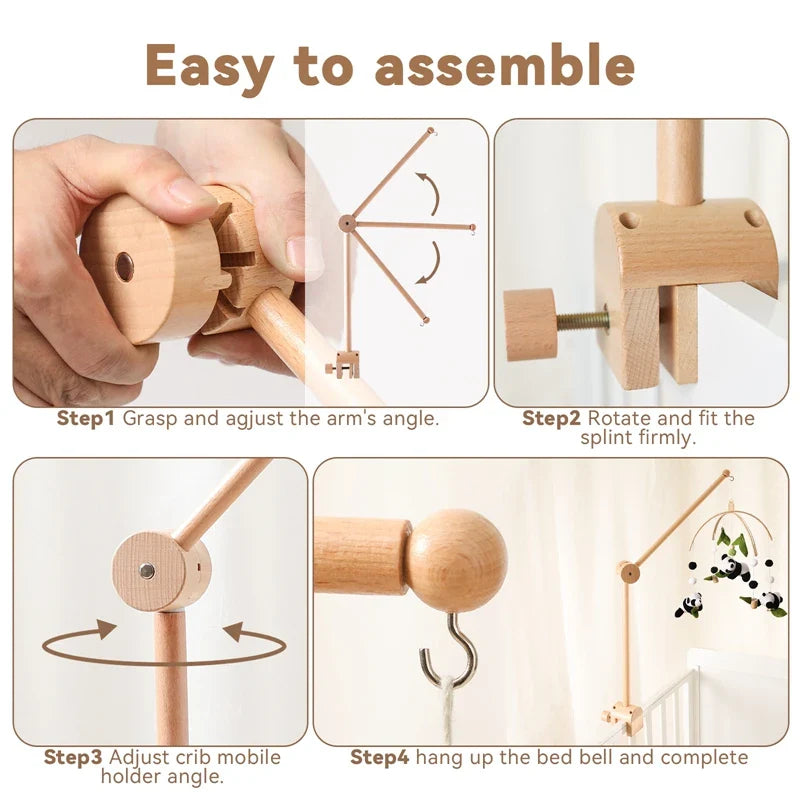 Wooden Crochet Crib Mobile with Felt Rattles – Hanging Bed Bell Toy for Newborns & Infants 0-12 Months