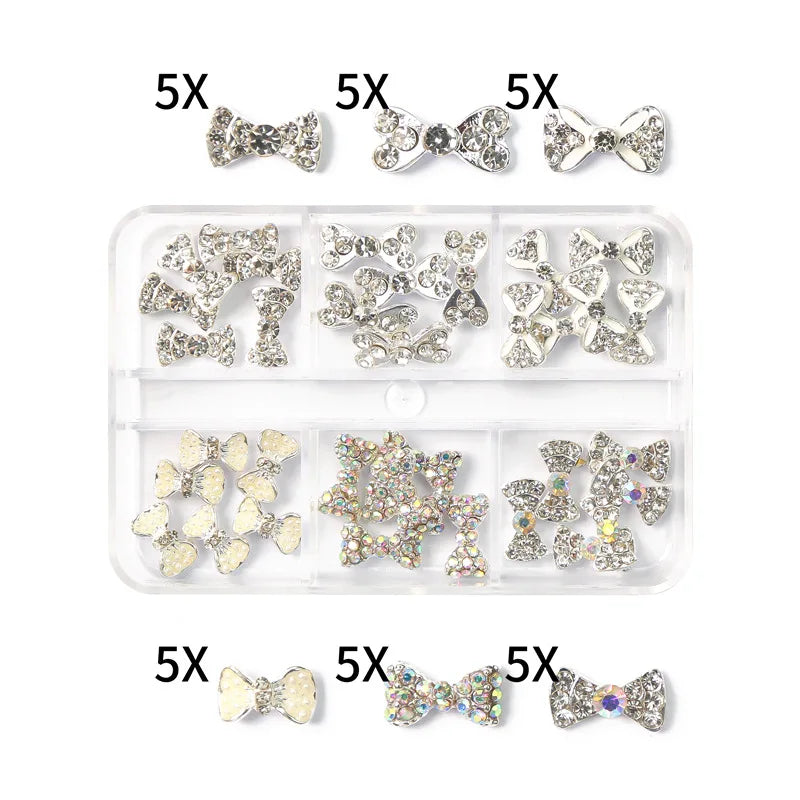 6-Grid Nail Rhinestone Kit – Saturn, Planet & Cross Crystal Nail Charms for Nail Art