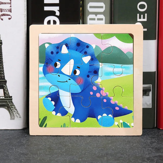 Kids Wooden 3D Tangram Puzzle 11 x 11 cm (4.3 x 4.3 in) Cartoon Animal Traffic Educational Jigsaw Toy