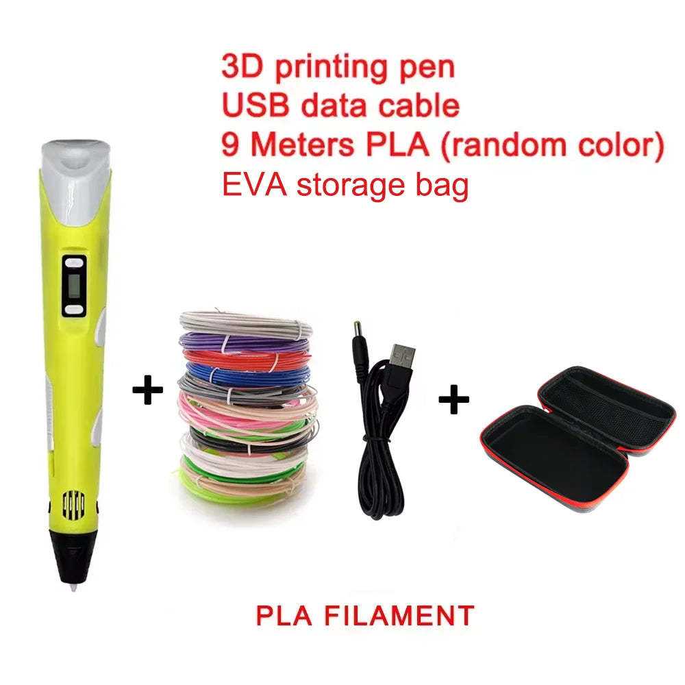 USB Rechargeable 3D Printing Pen with 9M PLA Filament (1.75mm) — Adjustable Speed, 180–220°C Heat, DIY 3D Pen for Kids & Adults