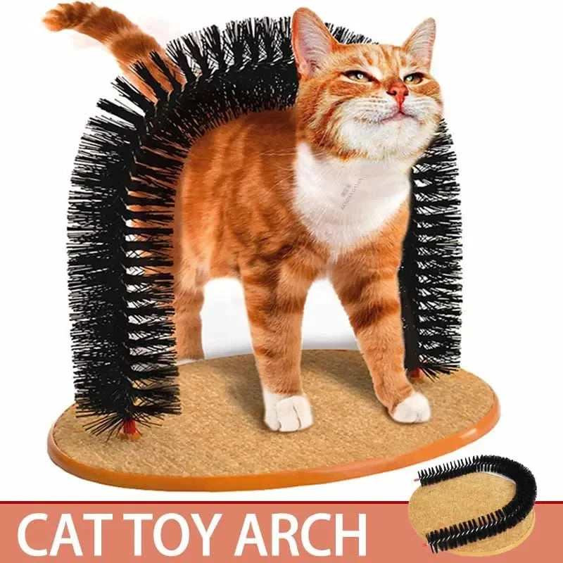 Cat Self-Grooming Arch with Massage Brush and Scratching Pad - Interactive Cat Toy