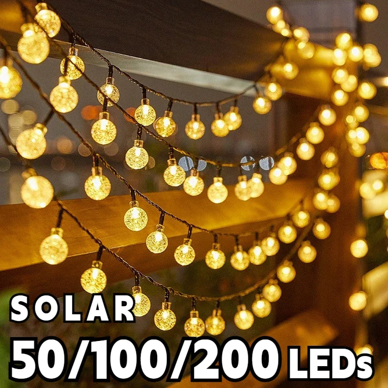 Solar Crystal Globe LED String Lights - IP65 Waterproof Solar Fairy Lights, 20/50/100 LED 5m/10m (16.4ft/32.8ft) for Garden, Patio & Party Decor