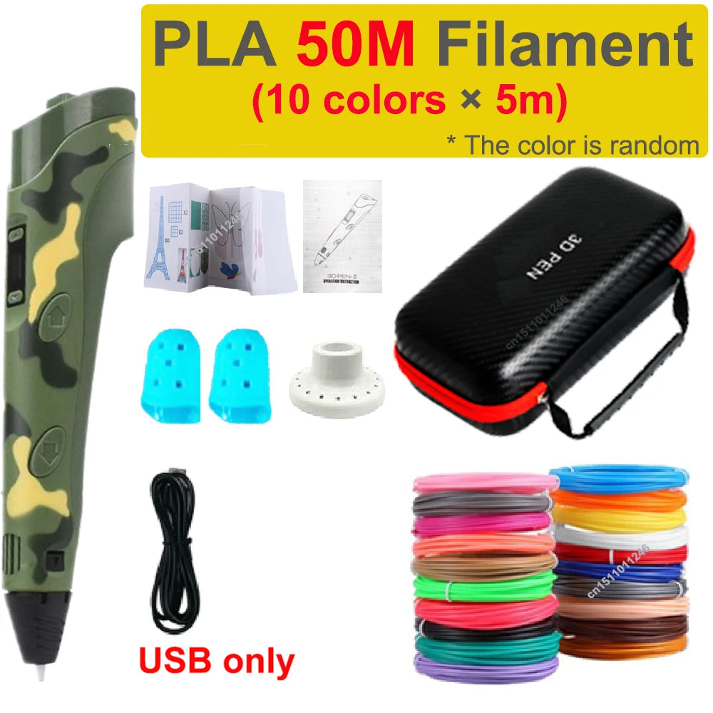 3D Printing Pen for Kids with Travel Case — PLA 1.75mm Filament, LED Display, Adjustable Temp & Speed, DIY Drawing Gift