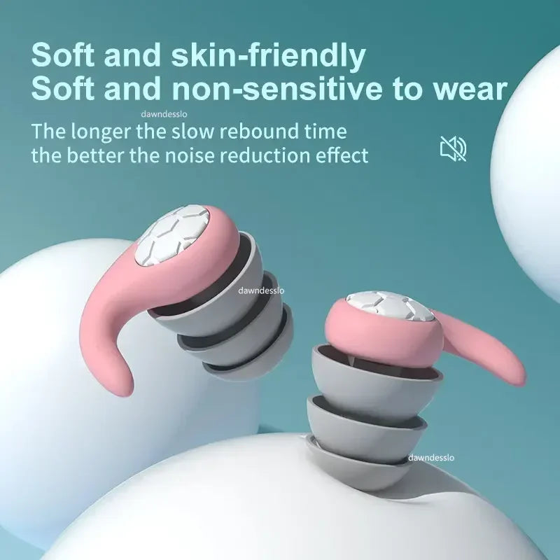 Silicone Noise-Canceling Earplugs - Waterproof 3-Layer Noise Filter for Sleep & Swimming