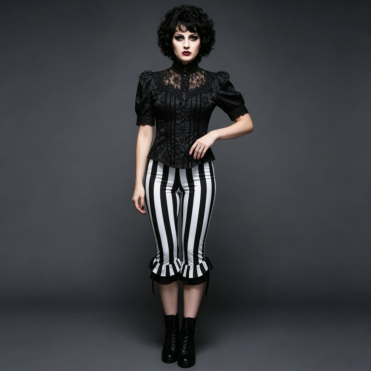 Black and White Striped Calf-Length Capri Pants — Y2K Wide-Leg Bell Bottom Leggings, Low-Waist Slim Fit for Cosplay & Halloween
