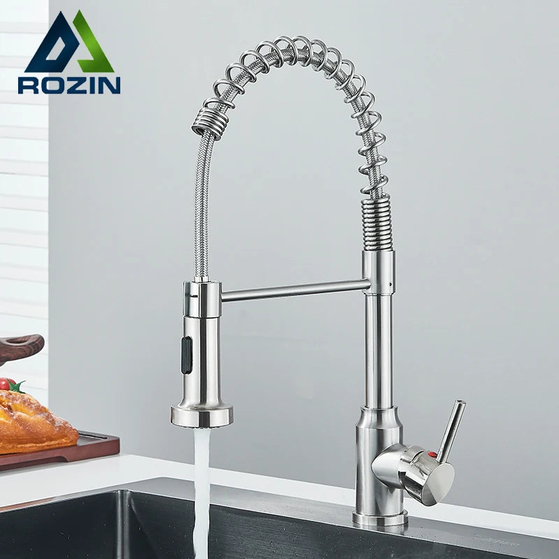 Pull-Down Kitchen Faucet Single Handle 360° Swivel Dual-Function Spray – Stainless Steel Sink Faucet (Black, Brushed Nickel, Chrome)