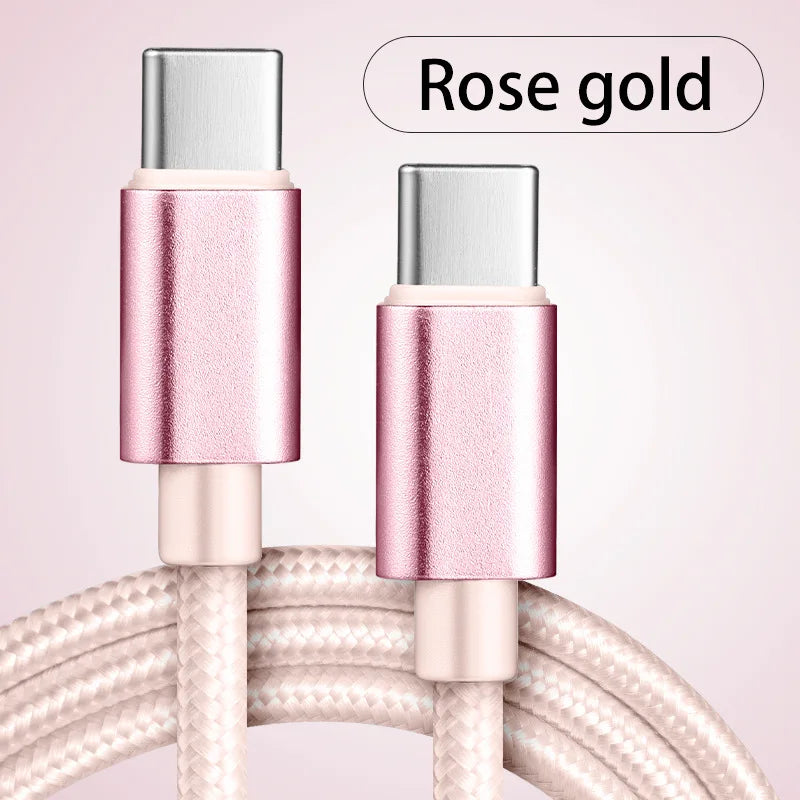 66W 5A Nylon USB-C to USB-C Fast Charging Cable — 1m/3.3ft, 2m/6.6ft, 3m/9.8ft | Braided PD Quick Charge for USB-C Devices