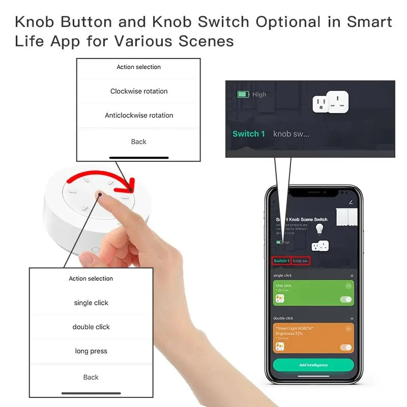ZigBee Smart Knob Switch Wireless Rotatable Scene Button Dimmer for Tuya Smart Home