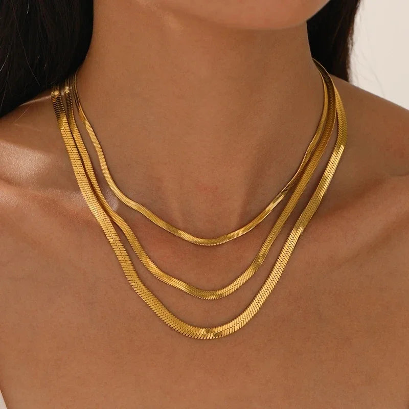 925 Sterling Silver Gold-Tone Snake Chain Necklace Herringbone Choker, Unisex Trendy Party Gift