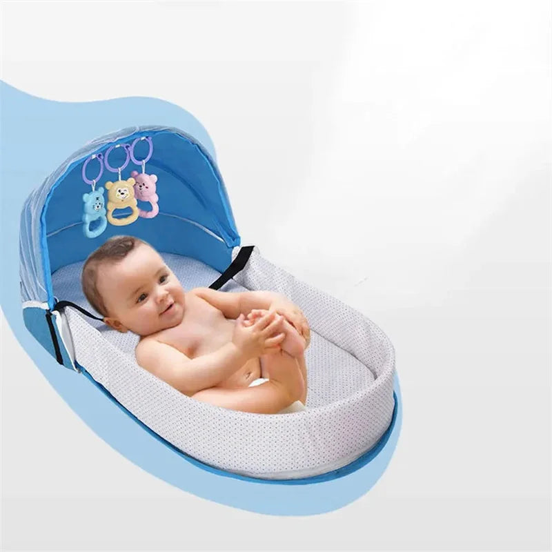 Portable Folding Baby Crib with Mosquito Net & Mattress | Travel Bassinet Backpack (31.5 x 15.7 x 16.5 in / 80 x 40 x 42 cm)