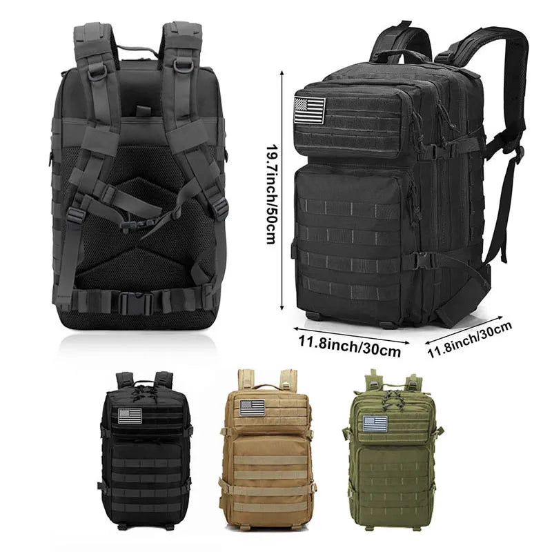 50L (13.2 Gal) Tactical Water-Resistant Travel Backpack – Large Capacity Multi-Functional Rucksack