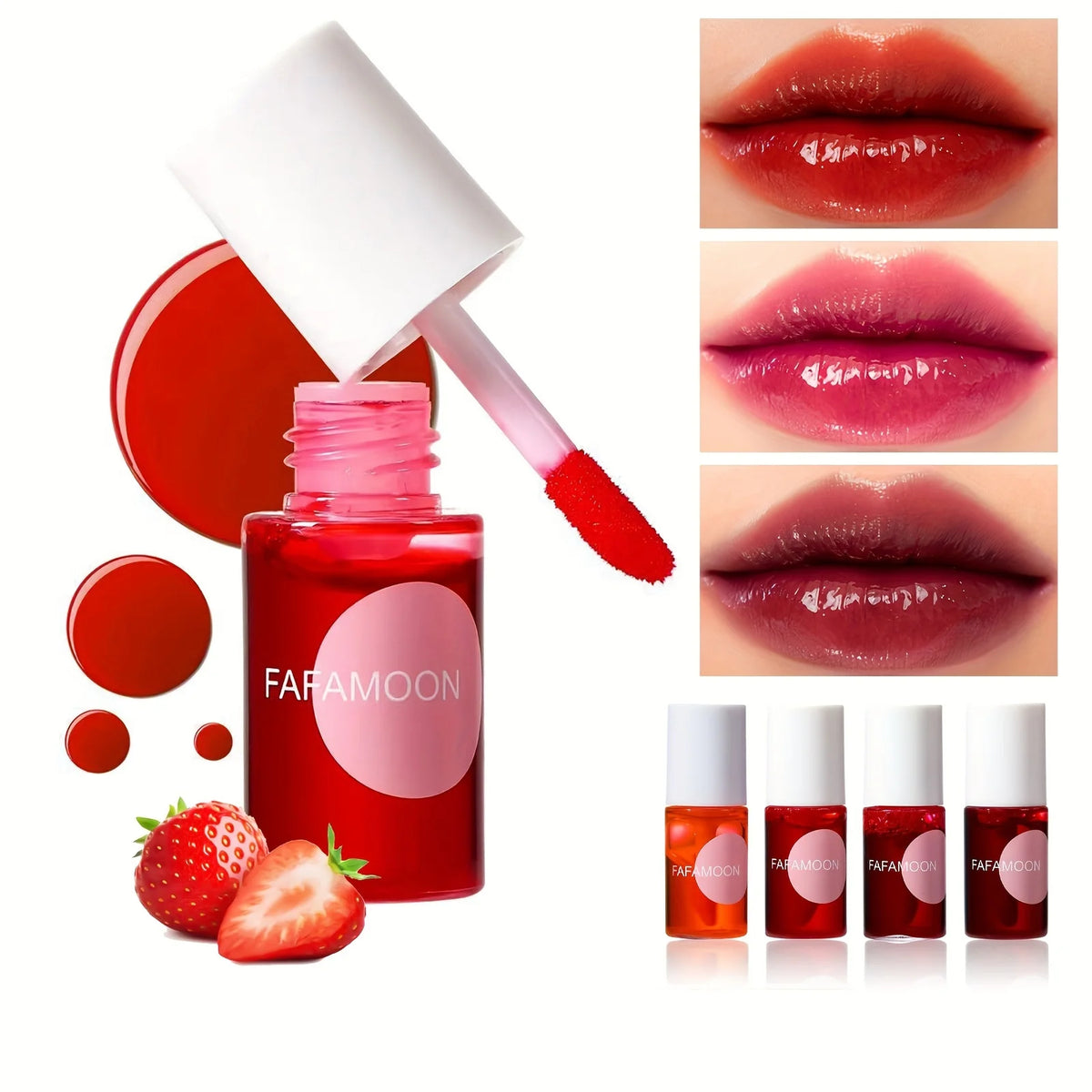 Fruity Lip Tint 4-Color Water Gloss — Moisturizing Waterproof Long-Lasting Lip Gloss (7.1 ml / 0.24 fl oz)