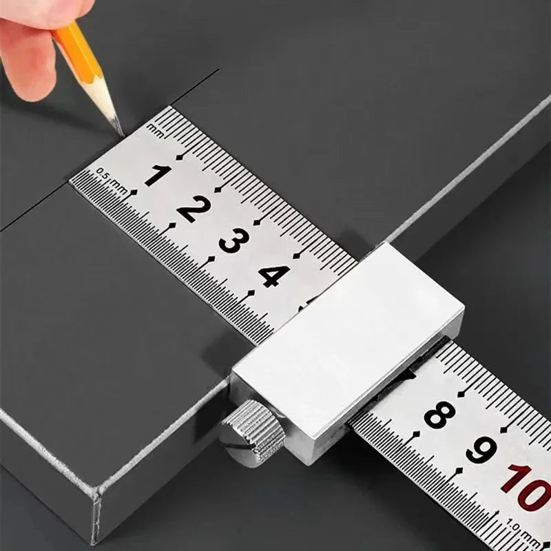 Portable Woodworking Positioning Stop Block with Steel Ruler – Measuring & Marking Gauge for Carpentry
