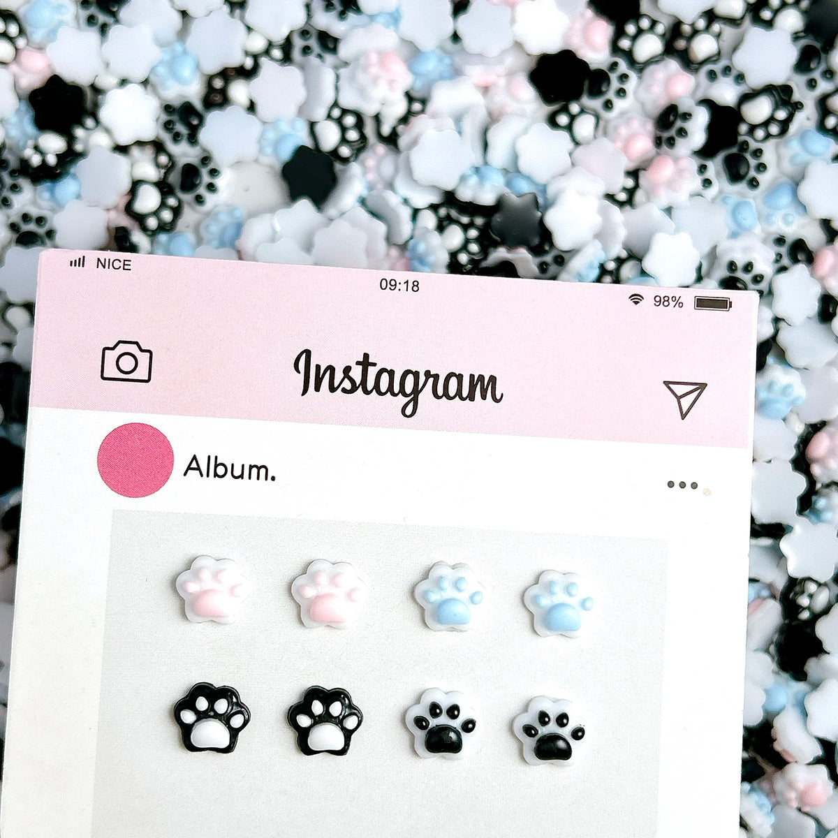 30-Pack Kawaii Puppy & Cat Paw Resin Nail Charms – Luminous Double-Color Nail Art Decorations