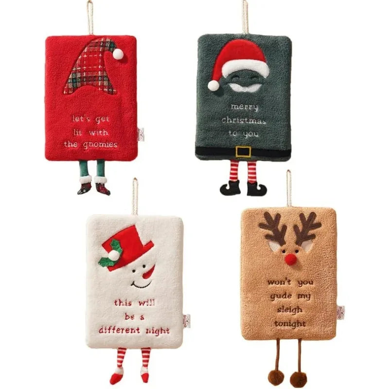 Christmas Hanging Coral Fleece Hand Towel - Thick, Absorbent & Quick-Dry Cartoon Kitchen Towel