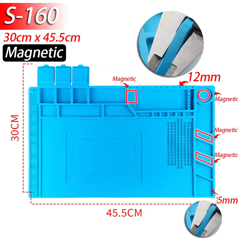 Silicone Soldering Mat Heat Resistant to 932°F (500°C) Anti-Static Magnetic Work Mat for Electronics Repair