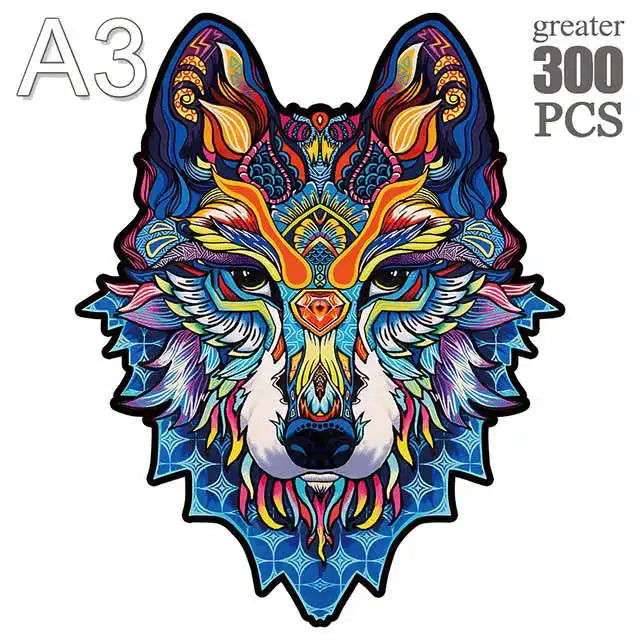 100-300 Piece Wooden Animal Jigsaw Puzzle - Wolf and Chicken Irregular Pieces 3D Brain Teaser for Adults & Kids Holiday Gift
