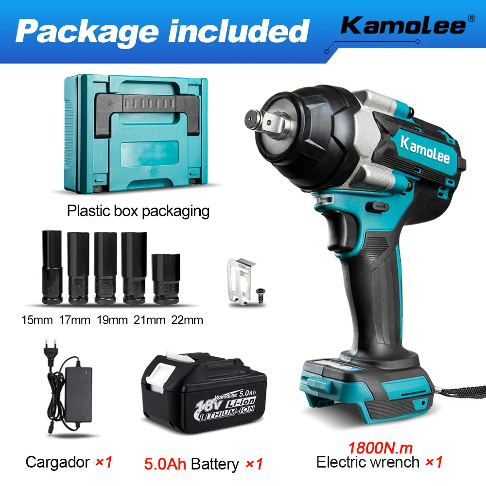 1800 N·m (≈1,328 ft·lb) Brushless Cordless Impact Wrench - 1/2 in (12.7 mm) Drive, High Torque, 18V/21V Battery Compatible