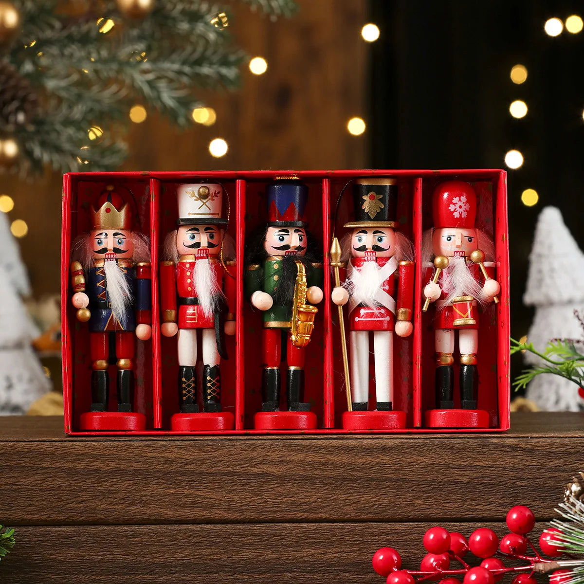 Hand-Painted Wooden Nutcracker Ornaments Set – Mini Soldier Christmas Tree Decorations (3/4/5-Piece)
